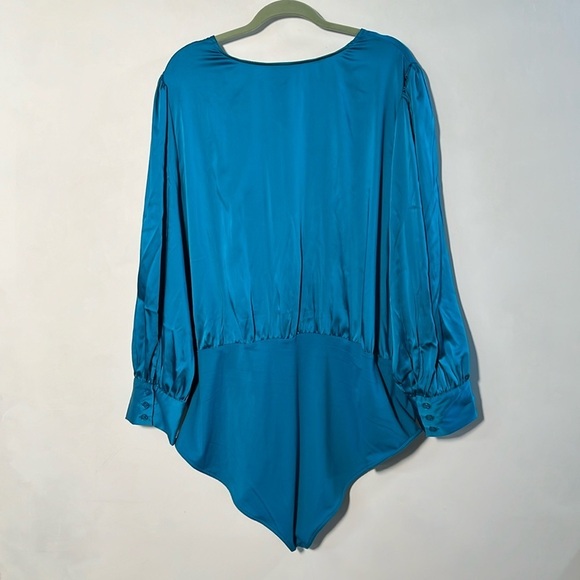 SERGIO HUDSON X TARGET Satin Turquoise Long SLV Surplice Front Bodysuit  SZ 4X - Picture 5 of 16